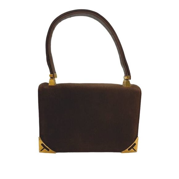 Koret Handbags - Koret Dark Brown Suede Handbag Gold Tone Hardware Convertible Handle 1960s